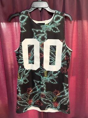 on the byas Black Neon Floral Basketball Jersey Tank